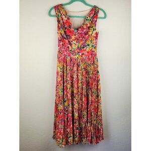 Eliza J Royal Collection Floral Cowl Neck Pleated Sleeveless Midi Dress sz 4
